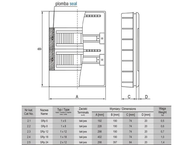 Rozdzielnica podtynkowa 18 modułowa 1x18M tworzywo SRp18 ELEKTRO-PLAST-2