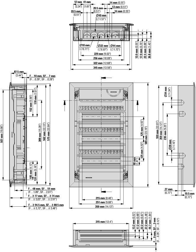 Rozdzielnica podtynkowa 36 modułowa 3x12 drzwi metal pełne IP30 KLV-36UPS-SF 178819 EATON-4