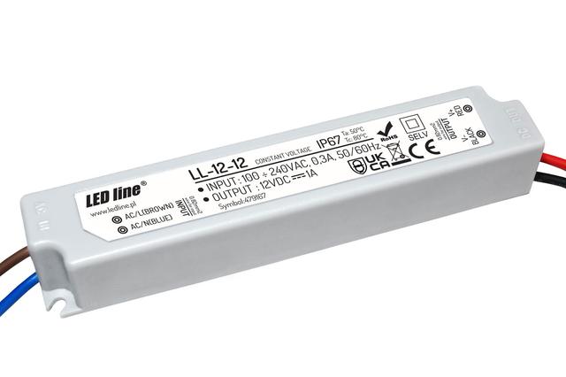 Zasilacz LED line 12V 12W 1A wodoodporny IP67 LL-12-12