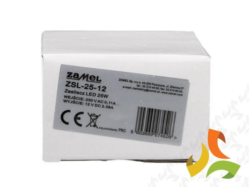 Zasilacz LED siatkowy 12V DC 25W TYP: ZSL-25-12 natynkowy IP20 ZSL-25-12 ZAMEL-4