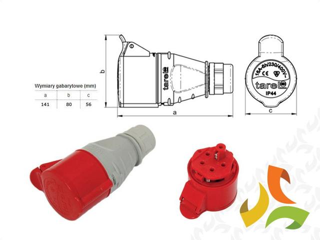 Gniazdo izolacyjne przenośne 16A/4/400V siłowe IP44 szybkozłączne 134 TAREL