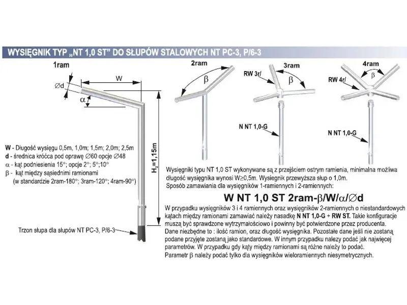 Wysięgnik jednoramienny W NT-1,0 ST 1r/1,5m/15st/Fi60 do słupów stalowych 3.01.003.99100.21601 ELEKTROMONTAŻ RZESZÓW-1