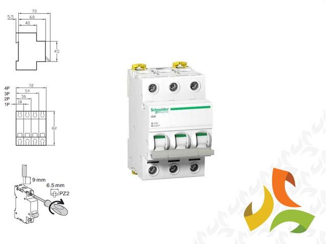 Rozłącznik izolacyjny 3-fazowy 3P 40A 400V AC iSW-40-3 Acti9 A9S65340 SCHNEIDER ELECTRIC