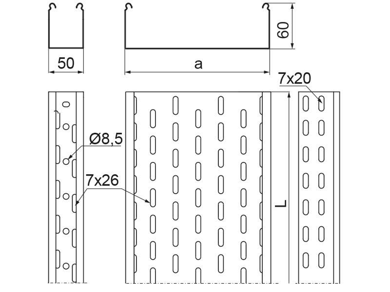 Korytko KCP600H60/3 N grubość blachy 1,5mm 160860 BAKS-1