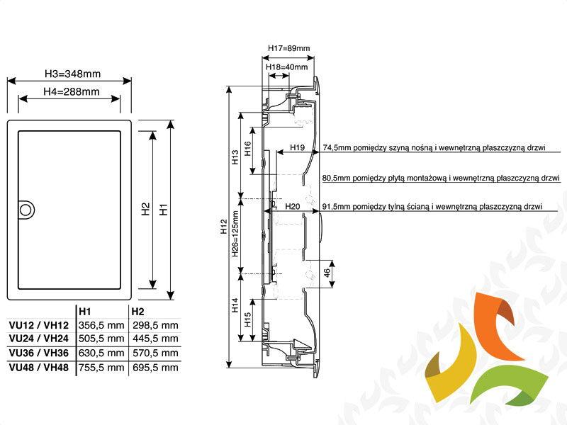 Rozdzielnica kartop-gips 12 modułowa 1x12 drzwi metal IP30 VH12NE HAGER-1