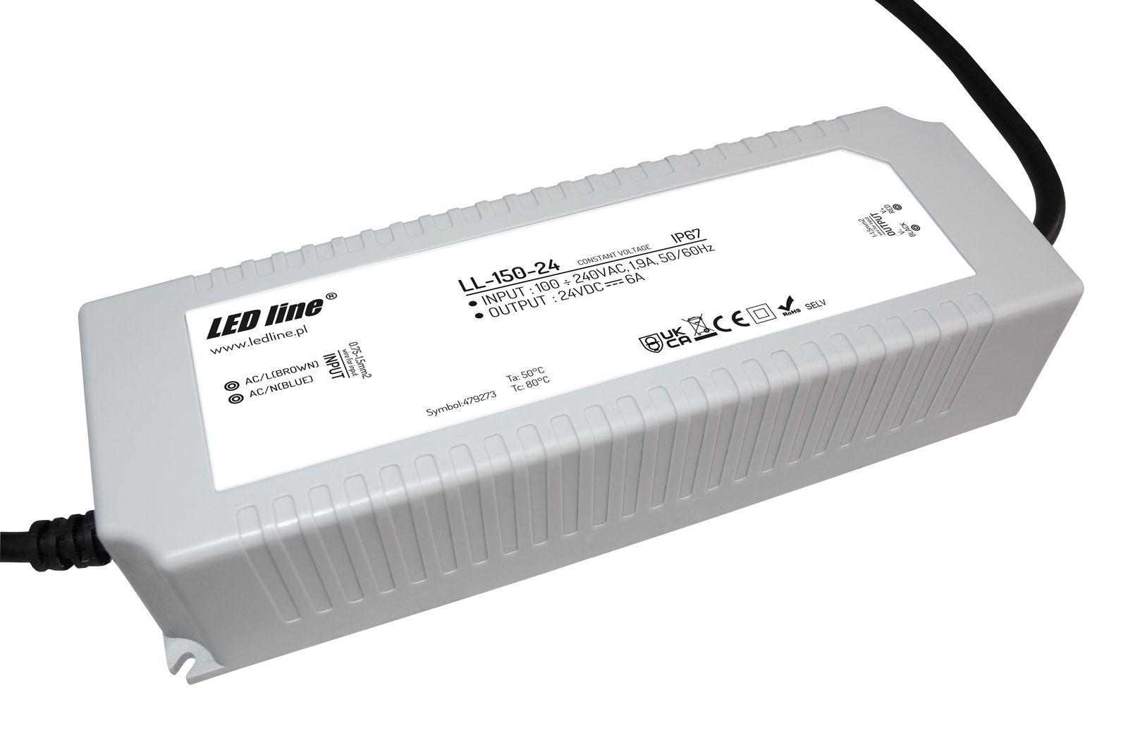 Zasilacz LED line 24V 150W 6A wodoodporny IP67 LL-150-24