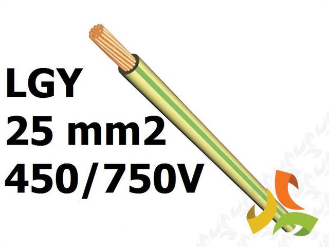 Przewód LGY 25 mm2 żółto-zielony (450/750V) jednożyłowy linka H07V-K (krążki 100m) 5907702814261 ELEKTROKABEL