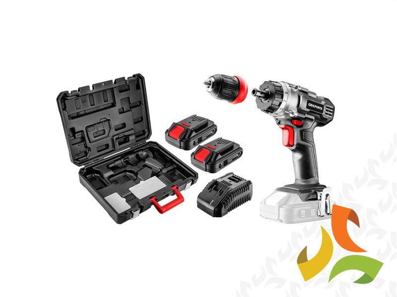 Wiertarko-wkrętarka akumulatorowa ENERGY+ 18V Li-Ion zdejmowany uchwyt 10 mm 2x2Ah ładowarka walizka 58G022-SET2 GRAPHITE-0