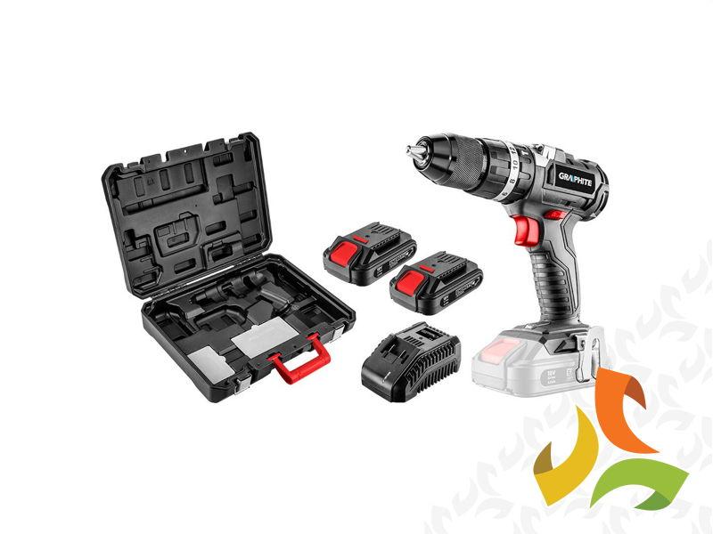 Wiertarko-wkrętarka akumulatorowa bezszczotkowa z udarem ENERGY+ 18V Li-Ion 13mm 2x2Ah ładowarka walizka 58G020-SET2 GRAPHITE-0