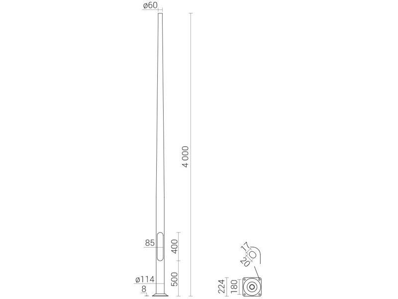 Słup 4m aluminiowy SAL-4/B60 anodowany czarny o średnicy f114 mm przy podstawie oraz zakończeniu fi 60 i 75 42102/C35 ROSA-0