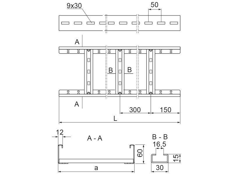 Drabinka DUD200H60/3 N grubość blachy 1,2mm 466020 BAKS-1