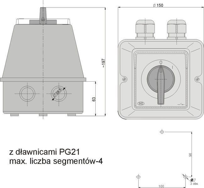 Wyłącznik krzywkowy 0-1 (zero jeden) 100A IP44 w obudowie 910701 ELEKTROMET-2