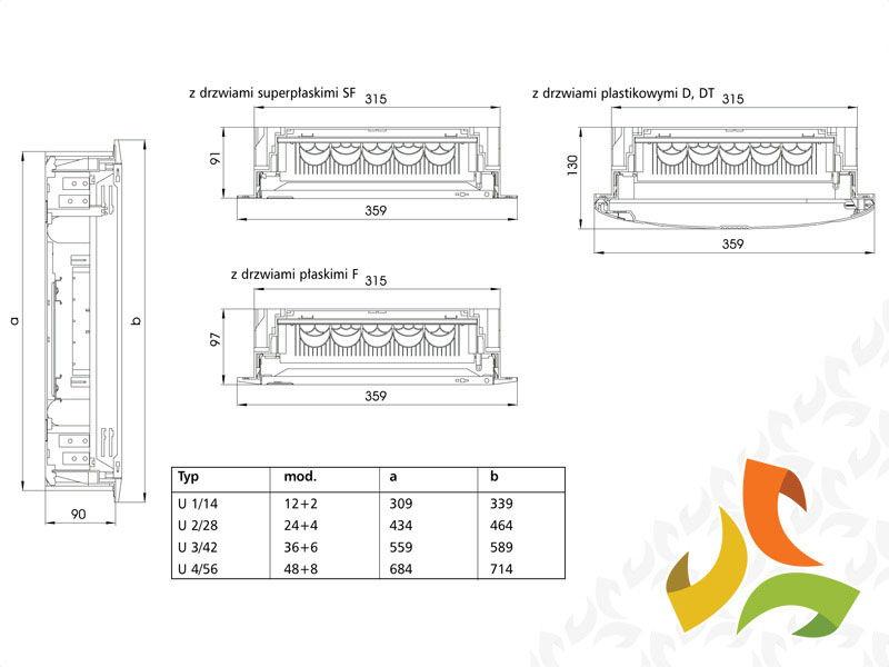 Rozdzielnica podtynkowa 28 modułowa 2x14 drzwi metal pełne IP30 KLV-U-2/28-SF 275525 EATON-0