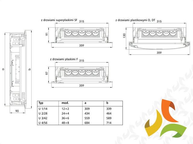 Rozdzielnica podtynkowa 28 modułowa 2x14 drzwi metal pełne IP30 KLV-U-2/28-SF 275525 EATON