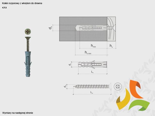 KRX 8/5,0x60 kołek rozporowy z wkrętem do drewna (200szt)