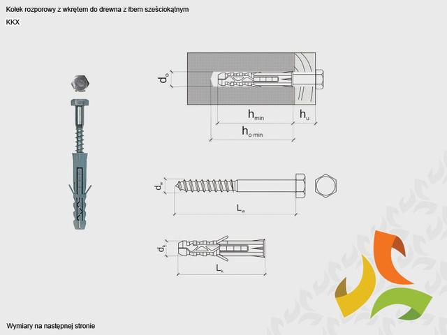 KKX 10/6x80  kołek rozporowy z łbem sześciokątnym  (100szt)