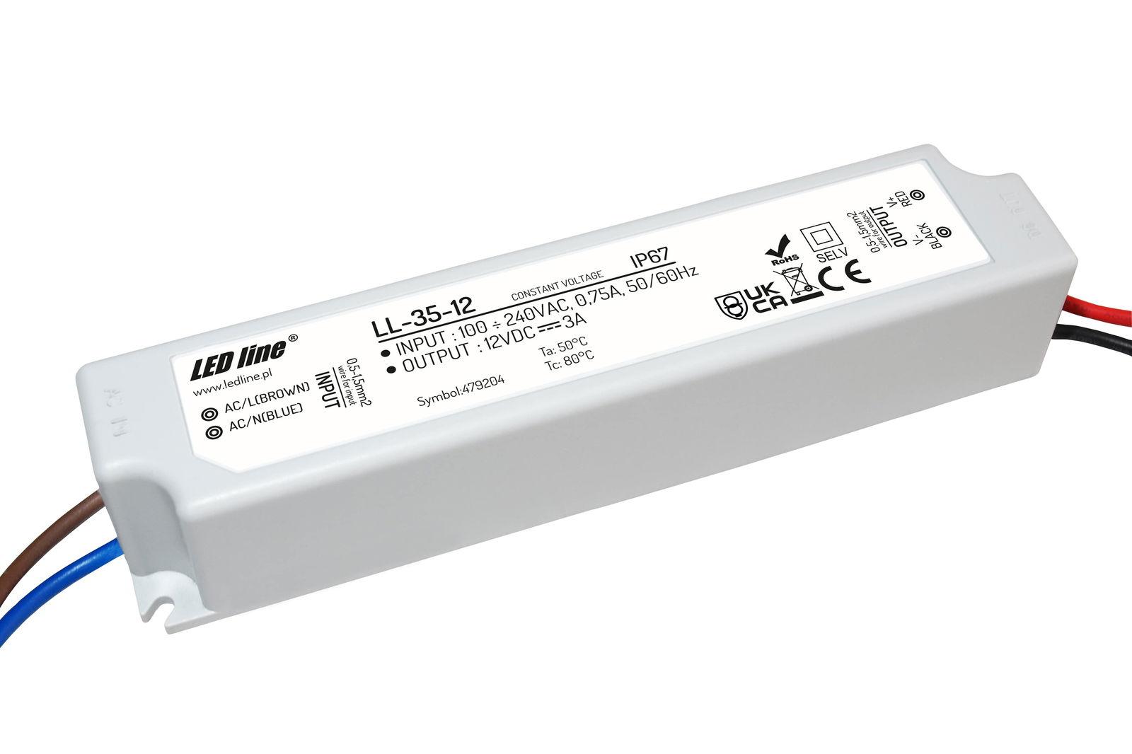 Zasilacz LED line 12V 35W 3A wodoodporny IP67 LL-35-12