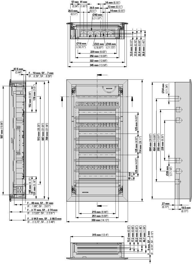 Rozdzielnica podtynkowa 48 modułowa 4x12 drzwi metal pełne IP30 KLV-48UPS-F 178820 EATON-4