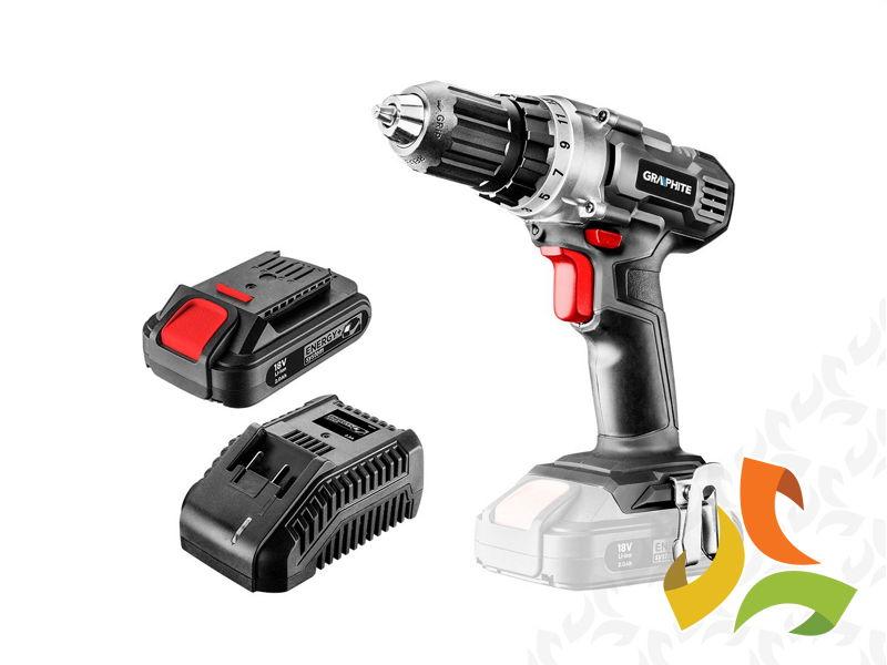 Wiertarko-wkrętarka akumulatorowa ENERGY+ 18V Li-Ion uchwyt 10 mm aku 2Ah ładowarka 58G000-SET1 GRAPHITE