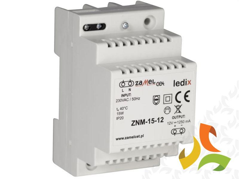 Zasilacz LED modułowy 12V DC 15W TYP: ZNM-15-12 na szynę DIN ZNM-15-12 ZAMEL-2