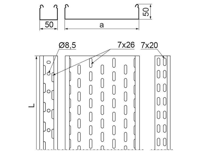 Korytko KCP100H50/3 N grubość blachy 1,5mm 151410 BAKS-1