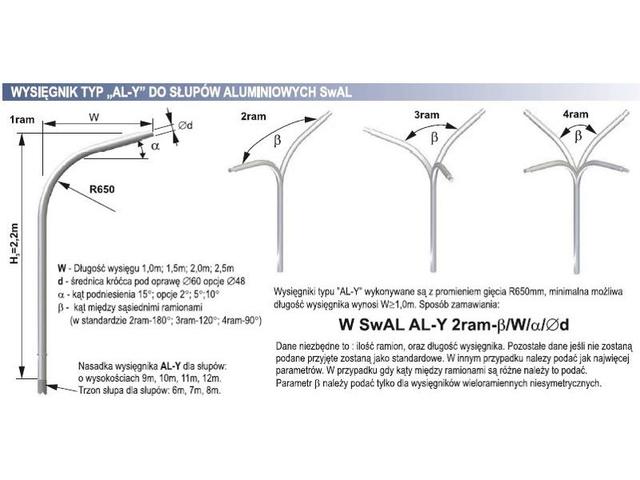 Wysięgnik jednoramienny W SwAL AL-Y 1r/1,5m/5st/Fi60 do słupów aluminiowych 3.02.003.99100.73253M ELEKTROMONTAZ RZESZÓW