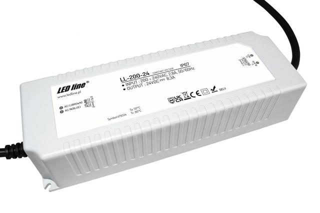 Zasilacz LED line 24V 200W 8,3A wodoodporny IP67 LL-200-24