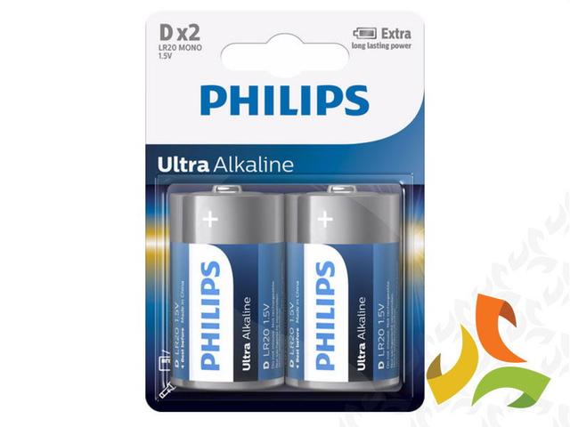 Bateria LR20 ULTRA ALAKALINE, D, 1,5V LR20E2B/10 2szt PHILIPS