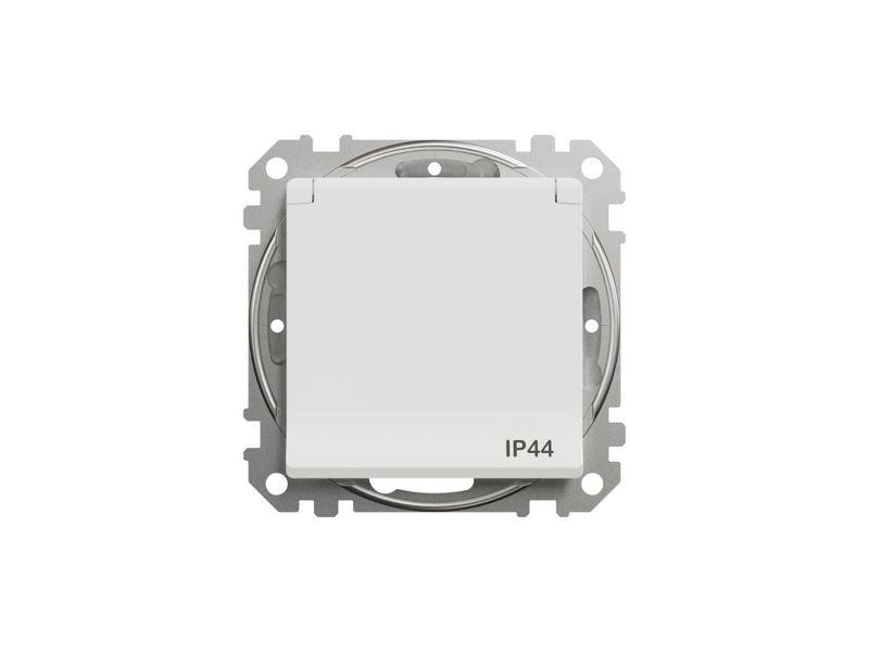 SEDNA DESIGN & ELEMENTS Gniazdo pojedyncze z uziemieniem z przesłonami IP44 białe SDD211013 SCHNEIDER ELECTRIC