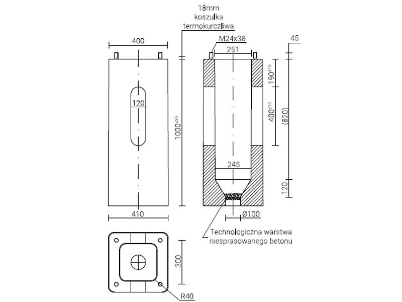Fundament betonowy B-71 M24x38 do słupów SAL Fi146H SAL Fi176 SAL Fi178K SAL Fi180M 311171 ROSA-1
