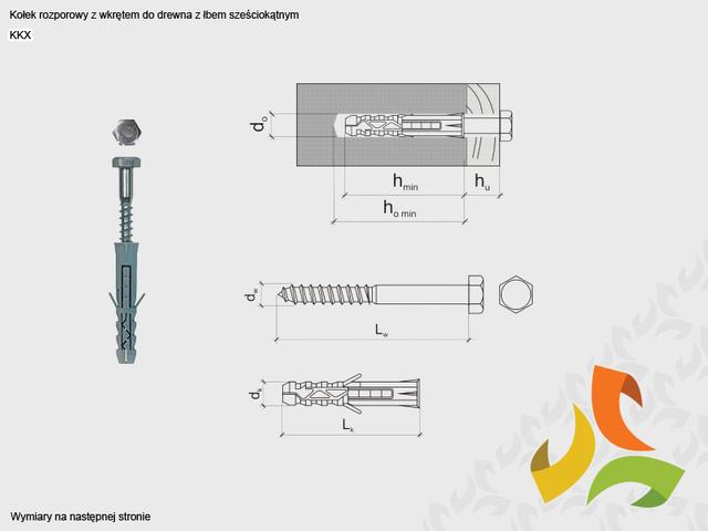 KKX 10/6x60  kołek rozporowy z łbem sześciokątnym  (100szt)