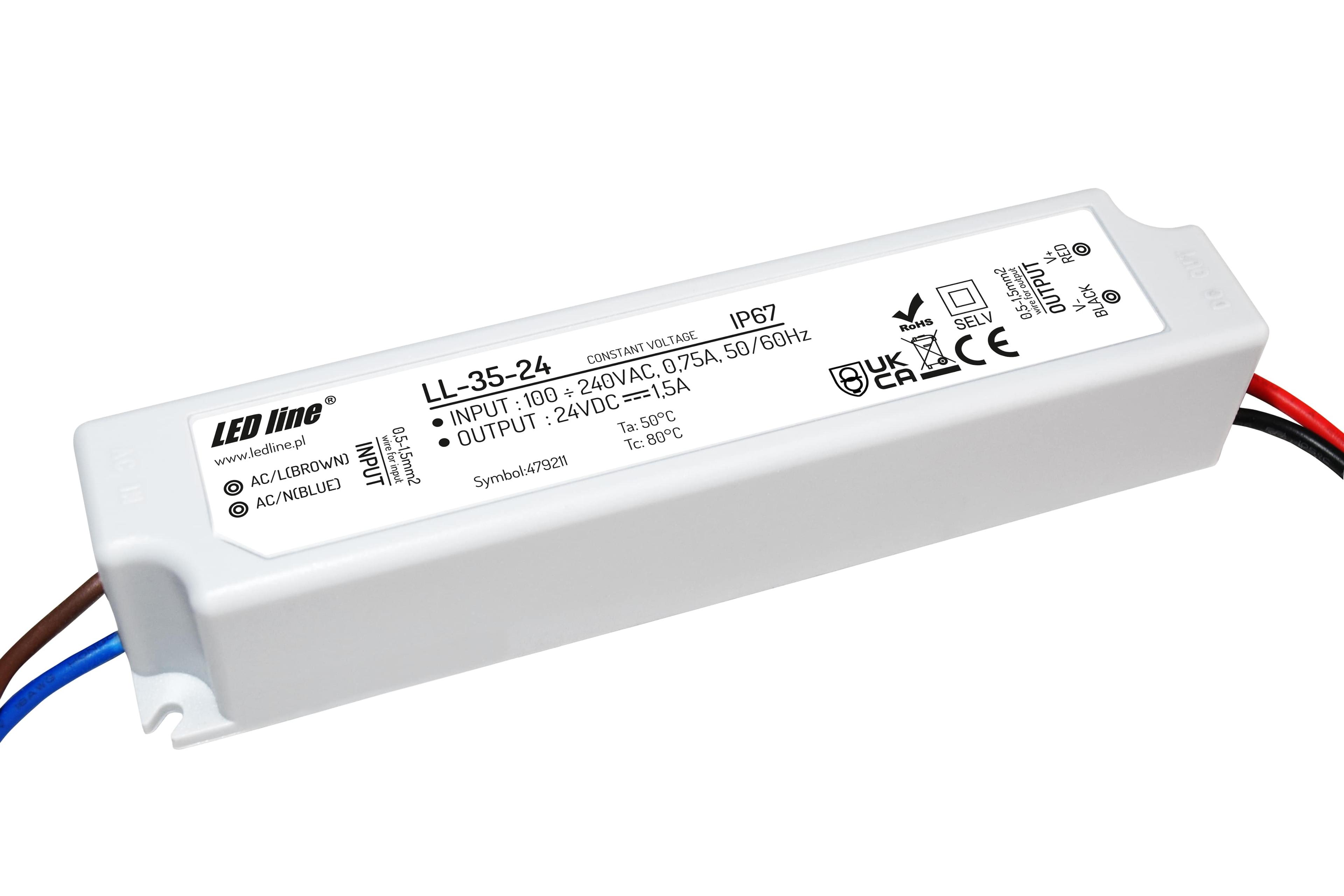 Zasilacz LED line 24V 35W 1,5A wodoodporny IP67 LL-35-24