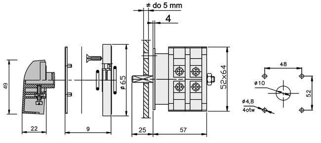 Wyłącznik krzywkowy 0-1 (zero jeden) 16A IP65, bez obudowy 921609 ELEKTROMET-2