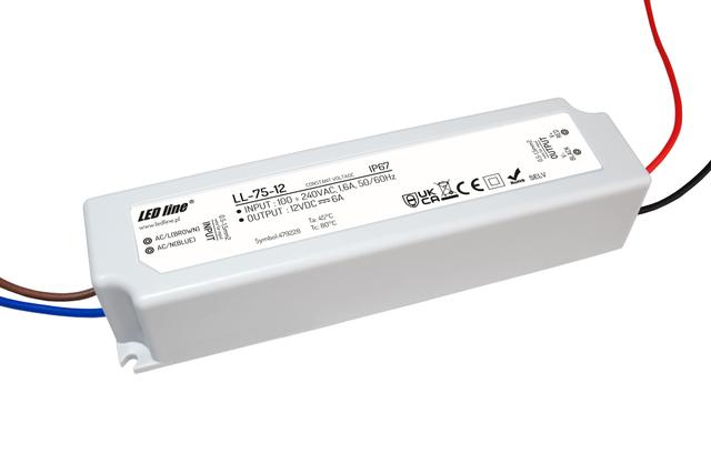 Zasilacz LED line 12V 75W 6A wodoodporny IP67 75-12