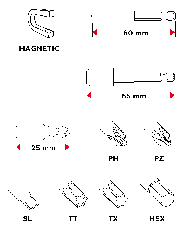 Zestaw bitów 60 szt. stal S2 58szt. końcówki wkętakowe 25mm 2x przedłużka magnetyczna 56H600 GRAPHITE-1