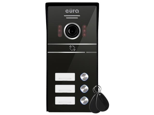 Kaseta zewnętrzna wideodomofonu "EURA" VDA-63C5 trójrodzinna czarna kamera 1080p. czytnik RFID natynk C53A163 EURA-TECH