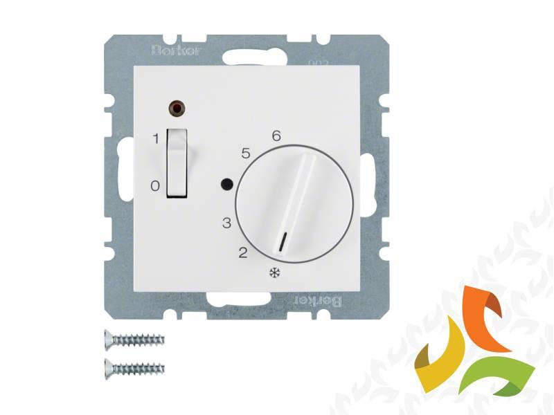 BERKER B.KWADRAT Regulator temperatury pomieszczenia z zestykiem zwiernym i wyłącznikiem biały połysk 20308989 HAGER