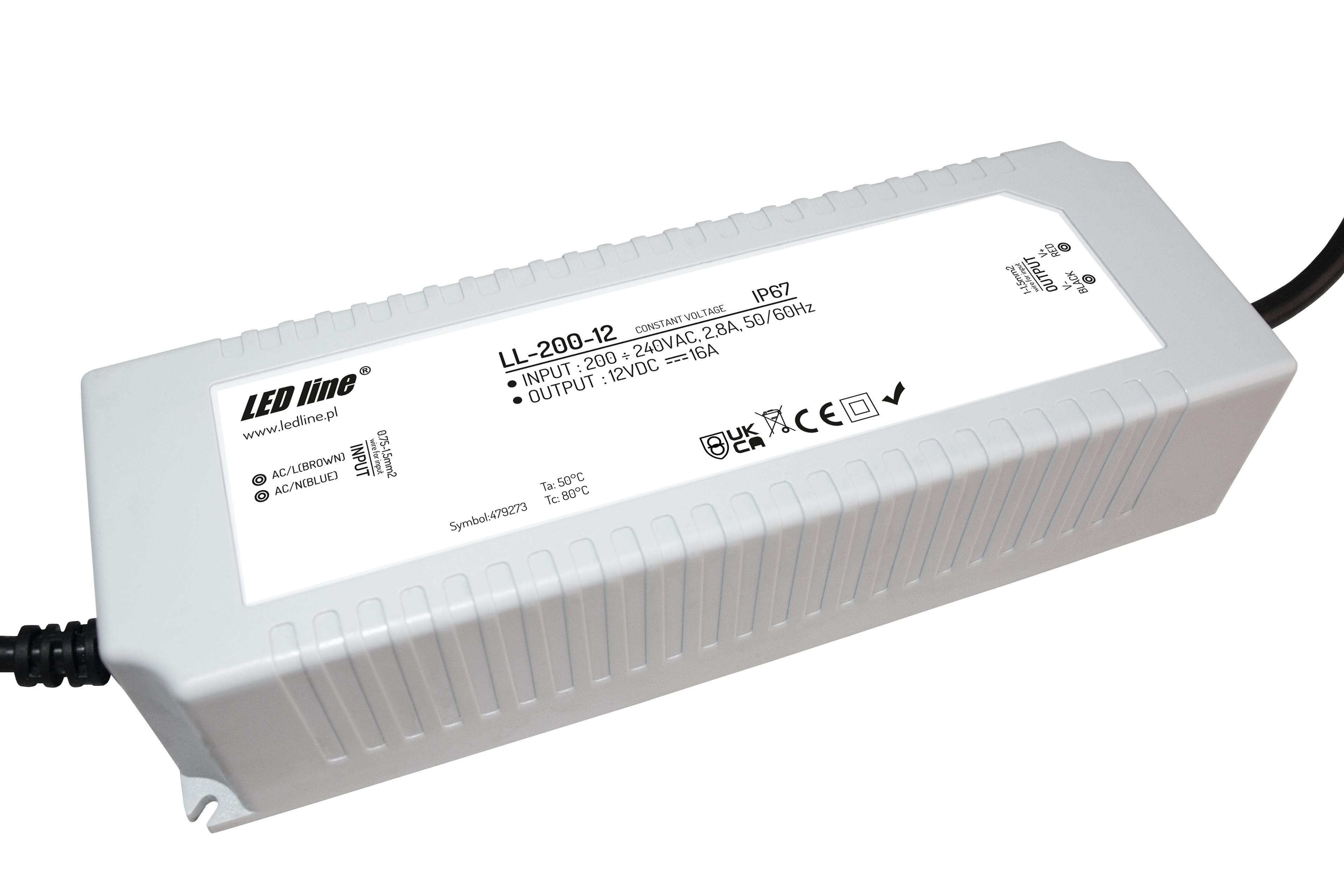 Zasilacz LED line 12V 200W 16A wodoodporny IP67 LL-200-12