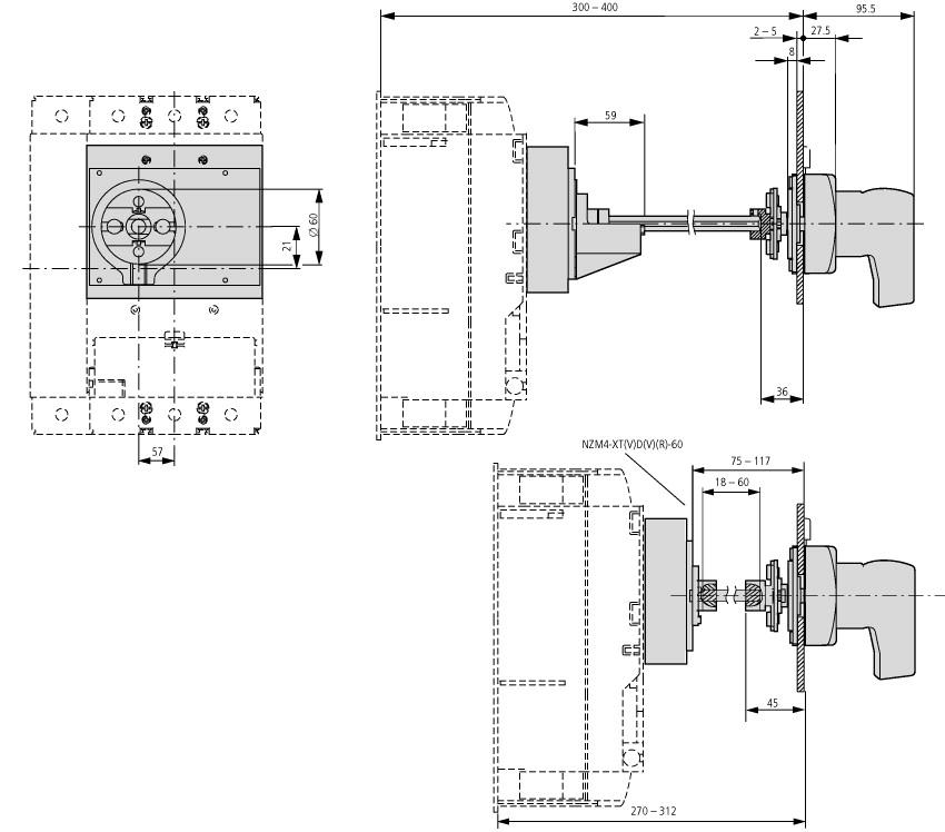 Przedłużacz osi, wałek napędu NZM3/4-XV4,dla gł.400mm, 261234 EATON-MOELLER-2