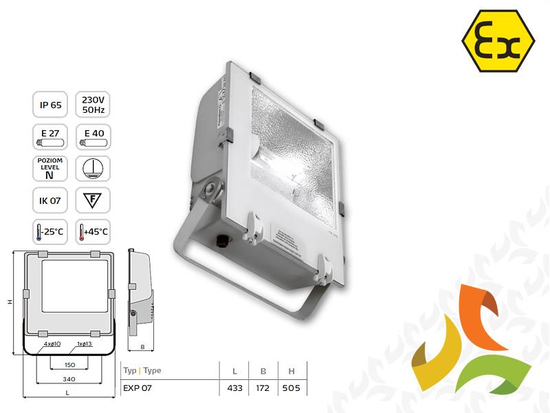 Oprawa przeciwwybuchowa, naświetlacz 150W EXP 07-MH/S150/OS POLAM-REM