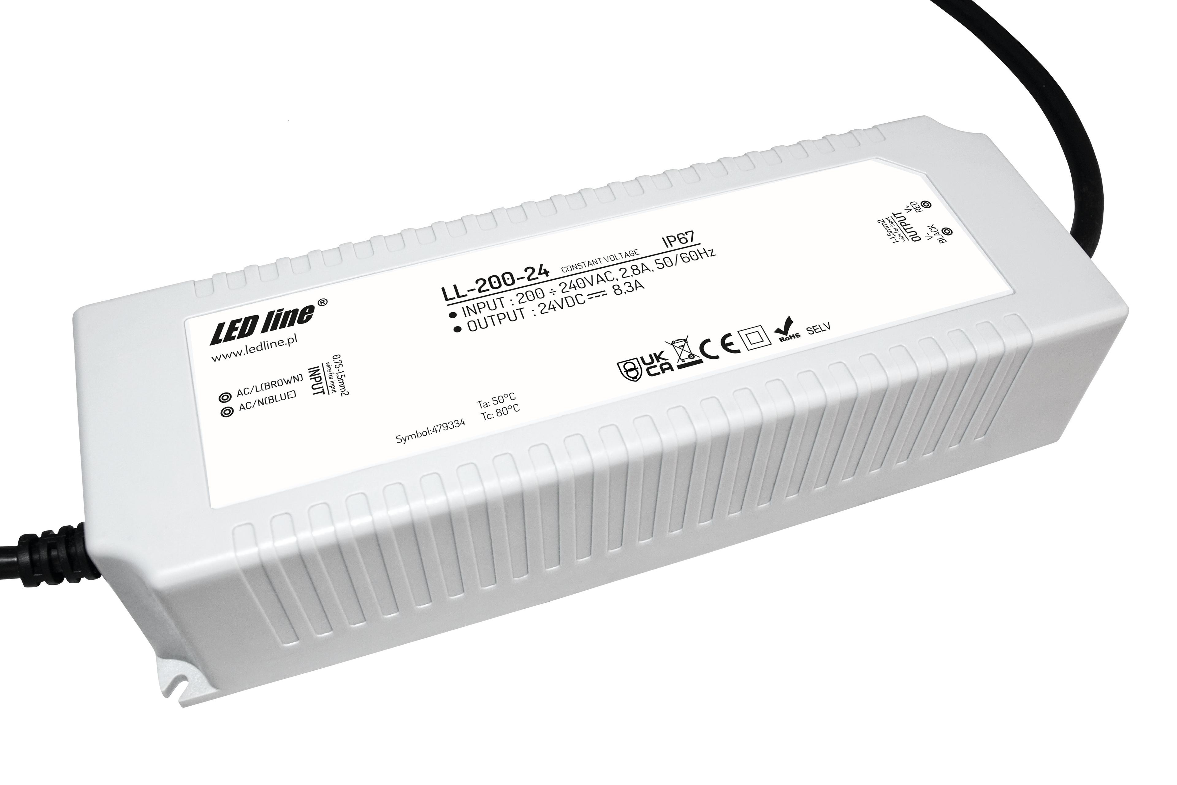 Zasilacz LED line 24V 200W 8,3A wodoodporny IP67 LL-200-24