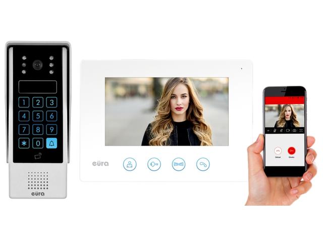 Wideodomofon "EURA" VDP-90A3 "DELTA" biały 7" WiFi otwieranie 2 wejść szyfrator czytnik zbliżeniowy A31A190 EURA-TECH